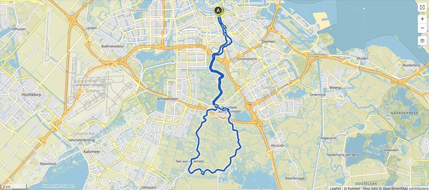 Kaartje fietsroute Ronde Hoep (36 km)