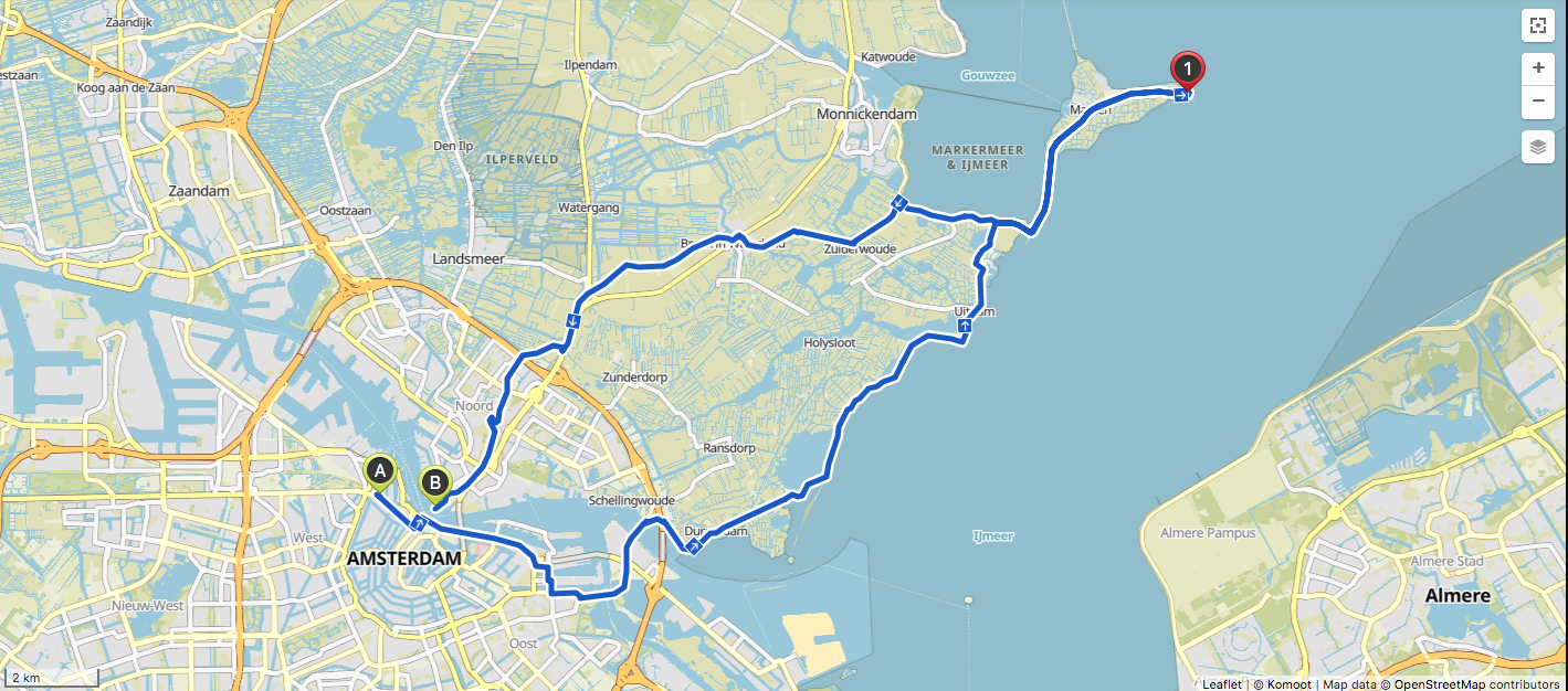 Kaartje fietsroute Rondje Marken (50 km)