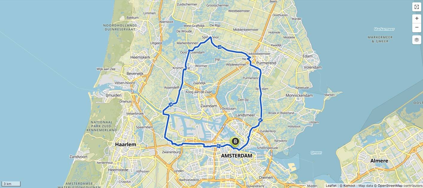 Kaartje fietsroute Spijkerboor (60 km)
