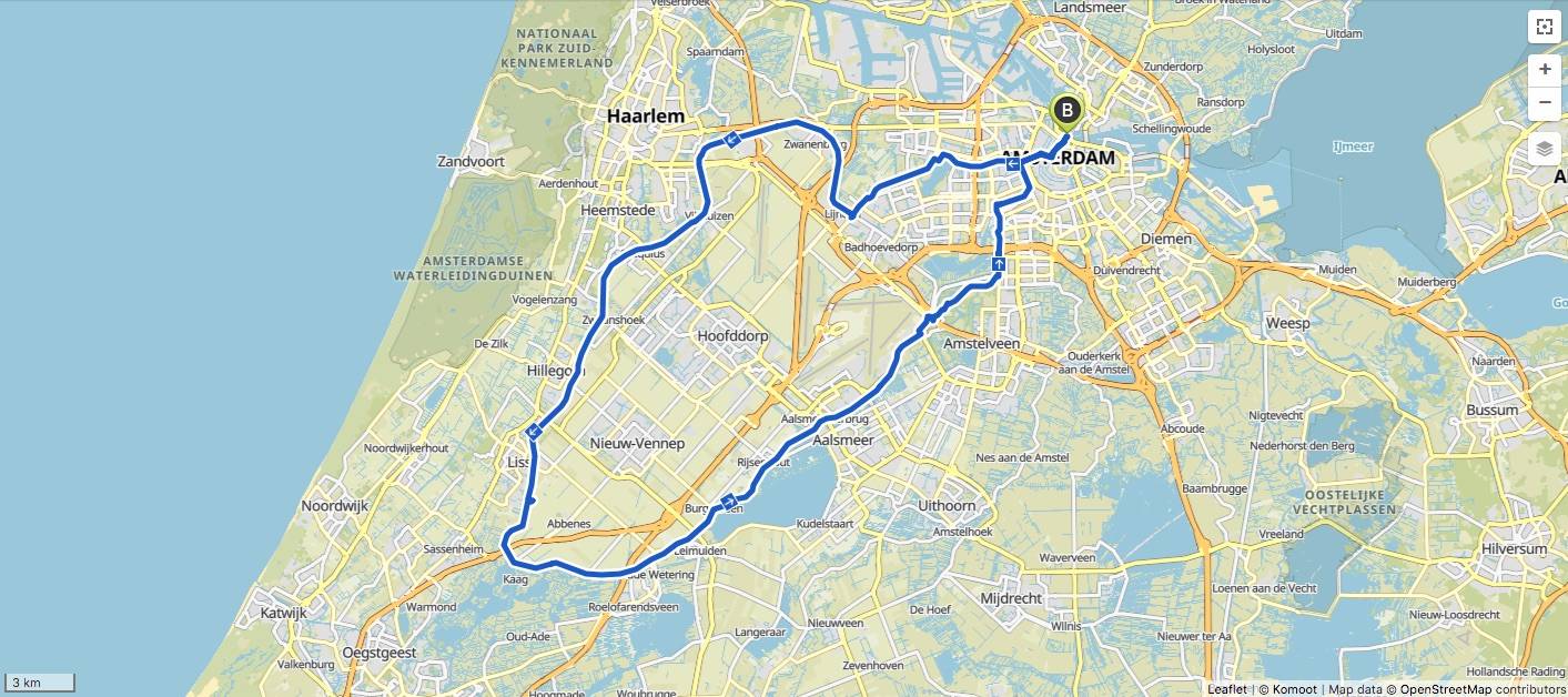 Kaartje fietsroute Haarlemmermeer (78 km)