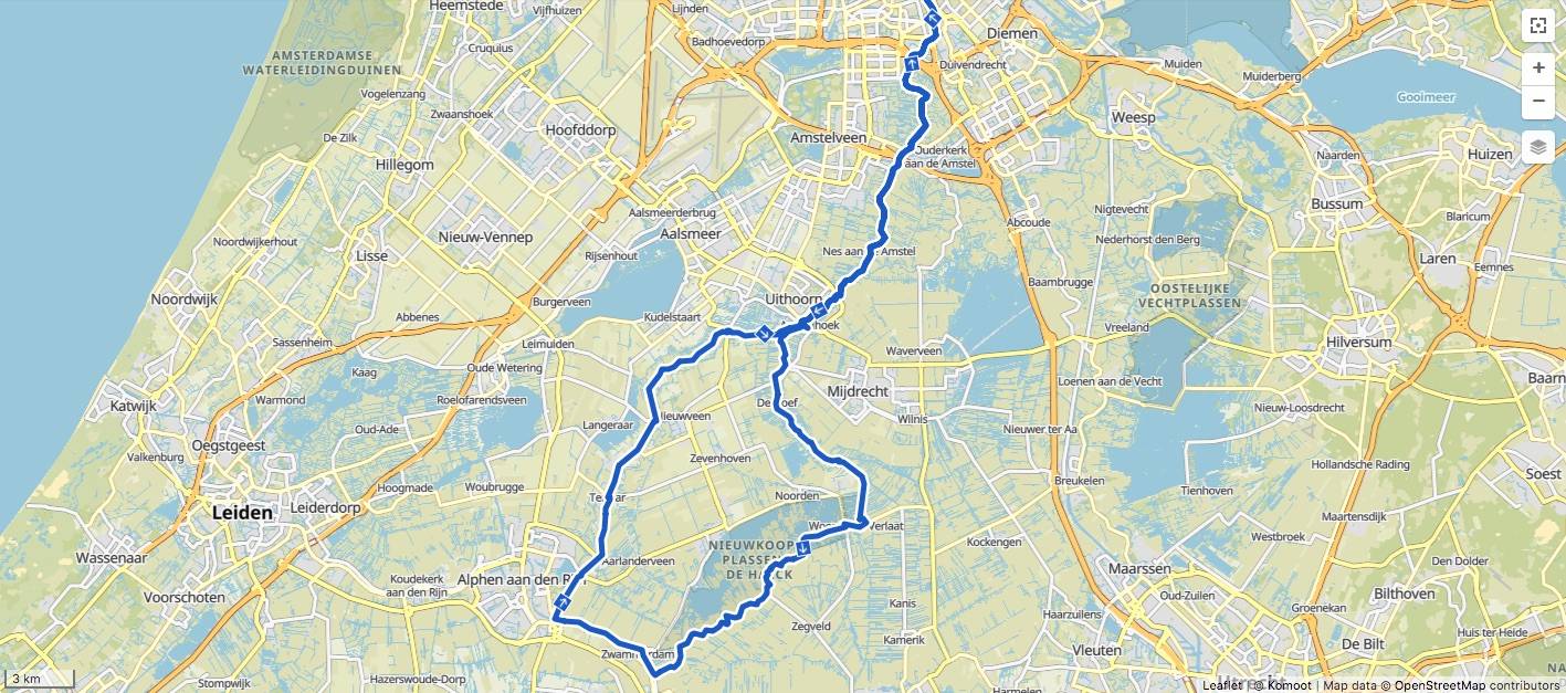 Kaartje fietsroute Kromme Mijdrecht (92 km)